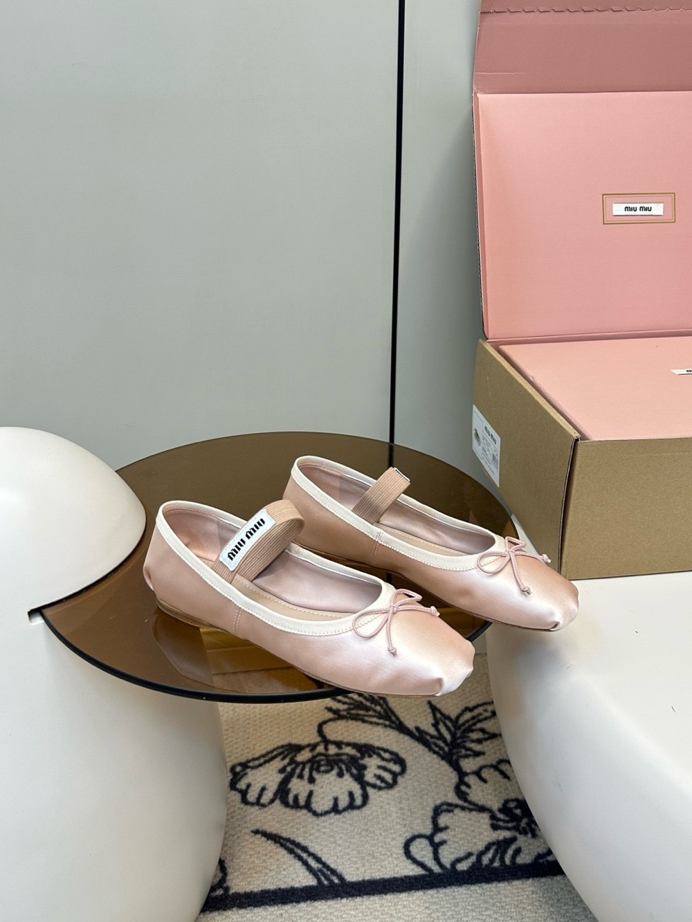 Miu Miu Blush Pink Satin Mary-Jane Ballet Flats